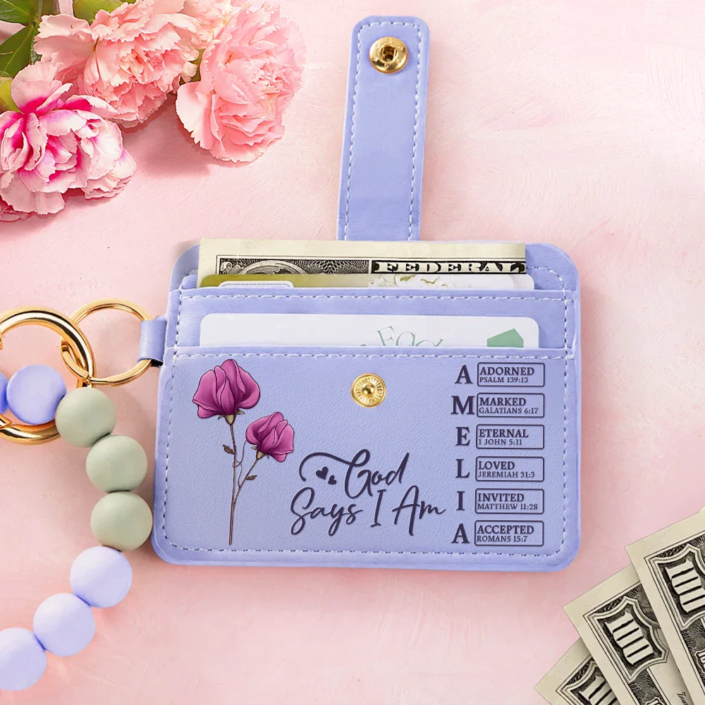 God Says I Am Name Letter In Bible - Personalized Keychain Wristlet Leather Wallet - Image 2