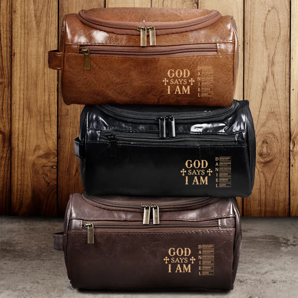 God Says I Am - Personalized Leather Toiletry Bag - Image 2