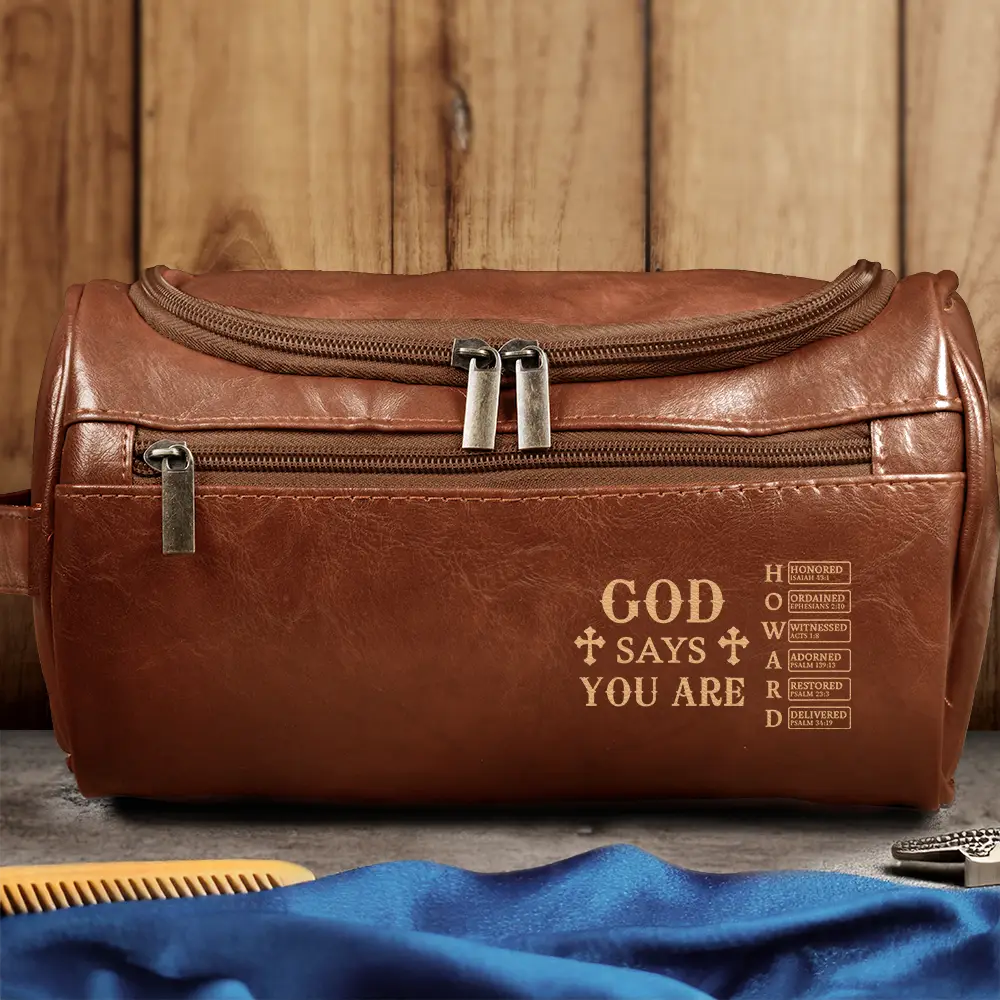 God Says I Am - Personalized Leather Toiletry Bag - Image 3