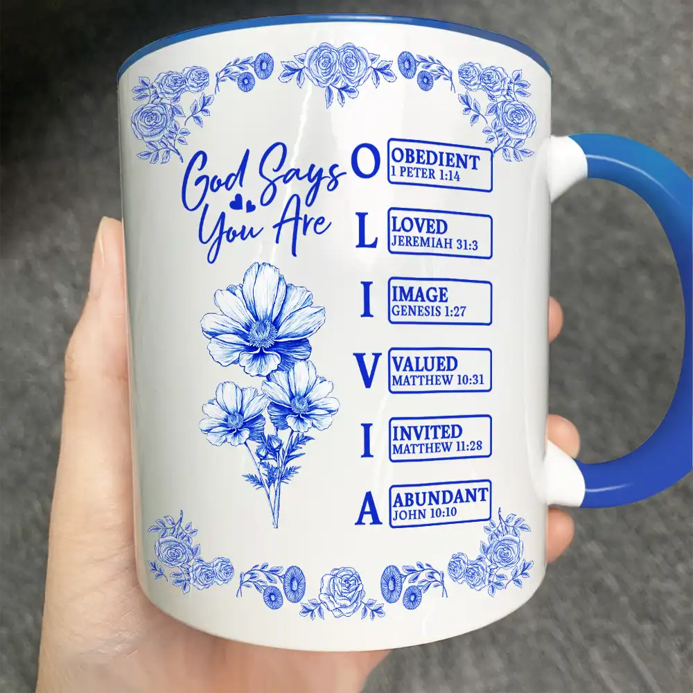 God Says I Am Toile De Jouy Flower - Personalized Accent Mug - Image 2
