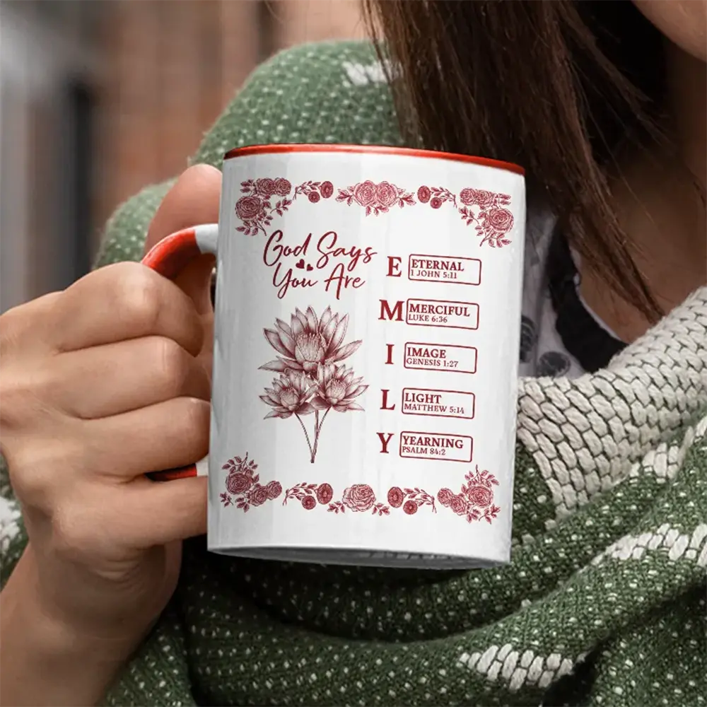 God Says I Am Toile De Jouy Flower - Personalized Accent Mug - Image 3