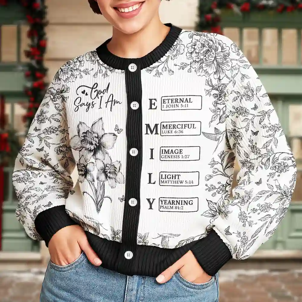 God Says I Am Toile De Jouy Flower - Personalized Cardigan - Image 3