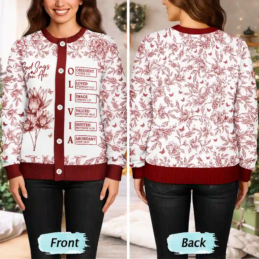 God Says I Am Toile De Jouy Flower - Personalized Cardigan - Image 4