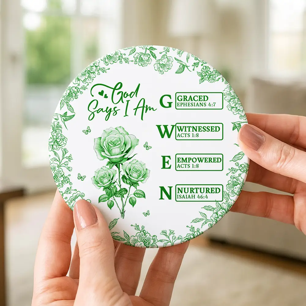 God Says I Am Toile De Jouy Flower - Personalized Ceramic Coaster - Image 4