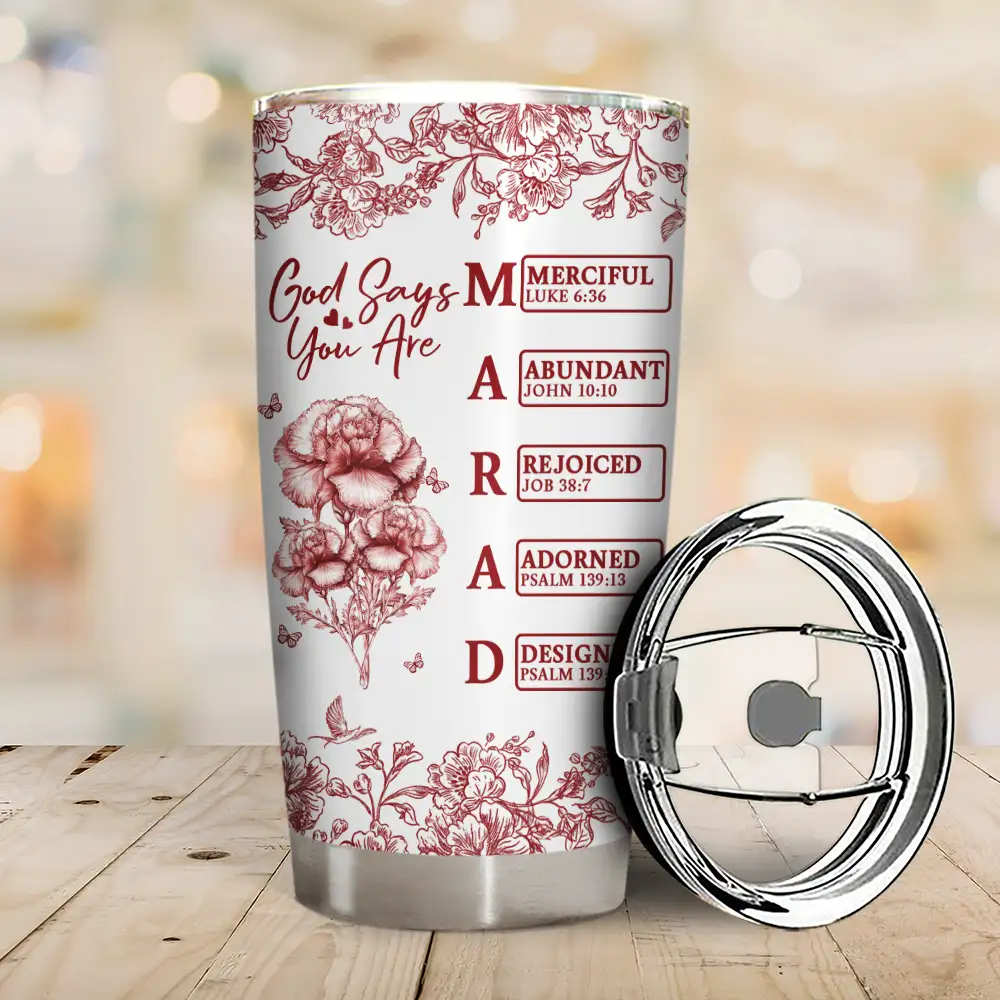 God Says I Am Toile De Jouy Flower - Personalized Tumbler - Image 2