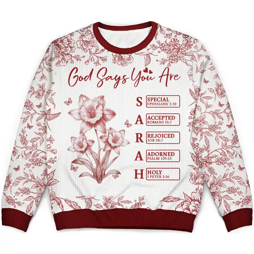 God Says I Am Toile De Jouy Flower - Personalized Unisex Ugly Sweater - Image 2