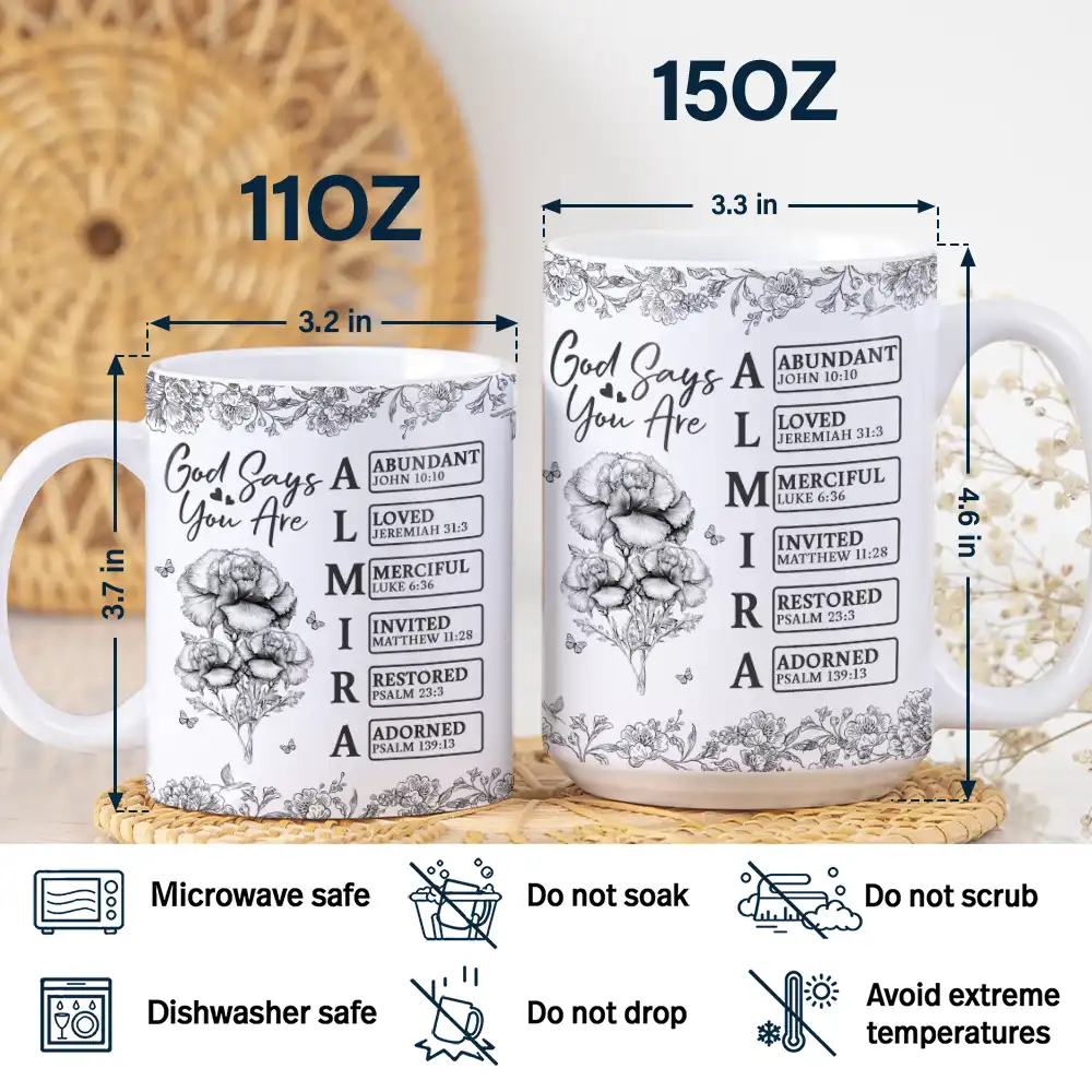 God Says I Am Toile De Jouy Flower - Personalized White Edge-to-Edge Mug - Image 5