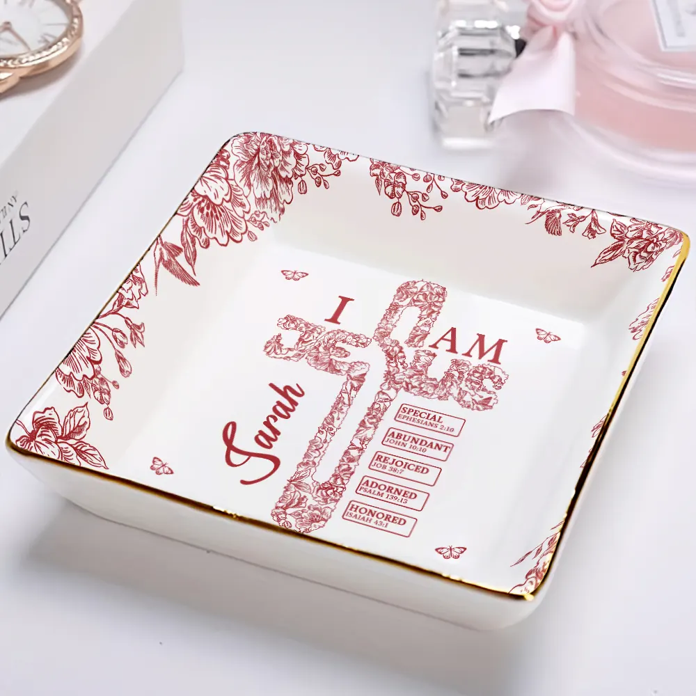 God Says You Are Cross With Toile Floral Border - Personalized Ring Dish - Image 2