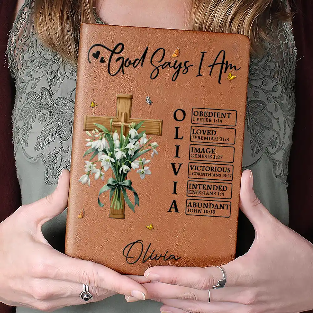 God Says You Are Flower Bouquet - Personalized Leather Journal - Image 4
