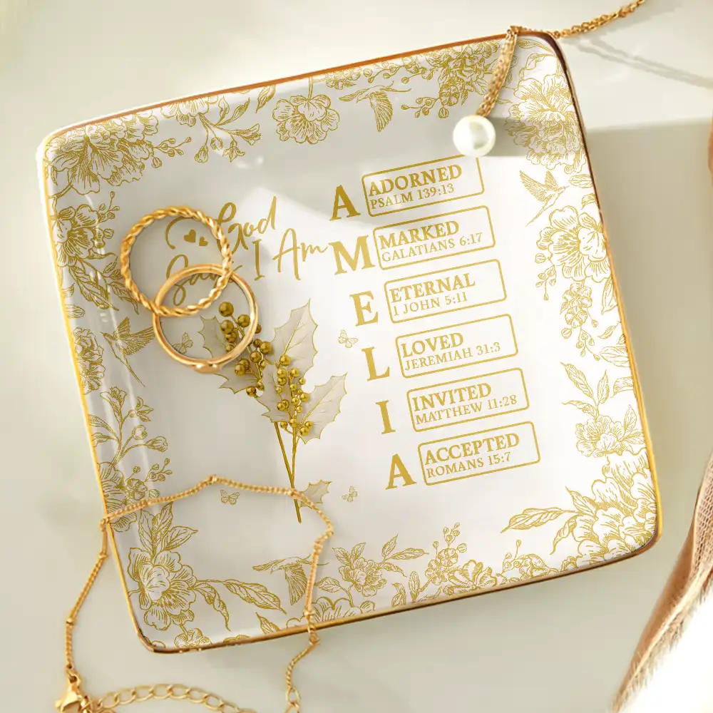 God Says You Are Gold Birth Month Flower - Personalized Ring Dish - Image 2