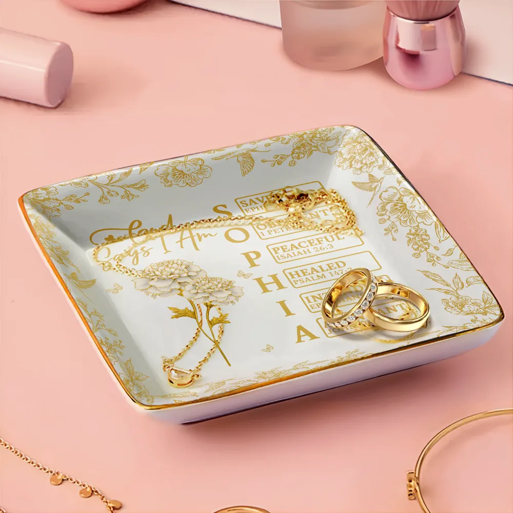 God Says You Are Gold Birth Month Flower - Personalized Ring Dish - Image 4