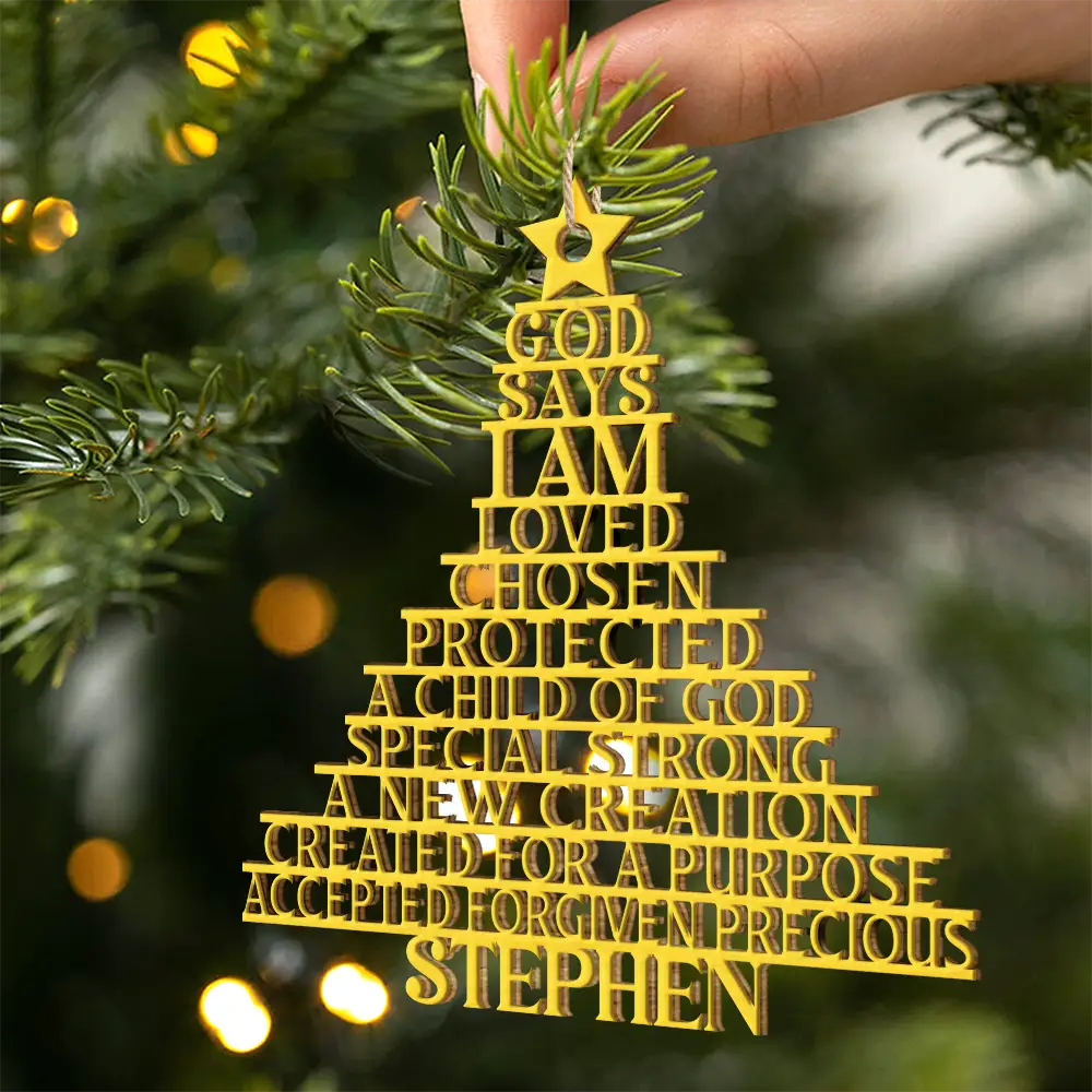 God Says You Are Loved Chosen - Personalized Custom Shaped Wooden Ornament - Image 2
