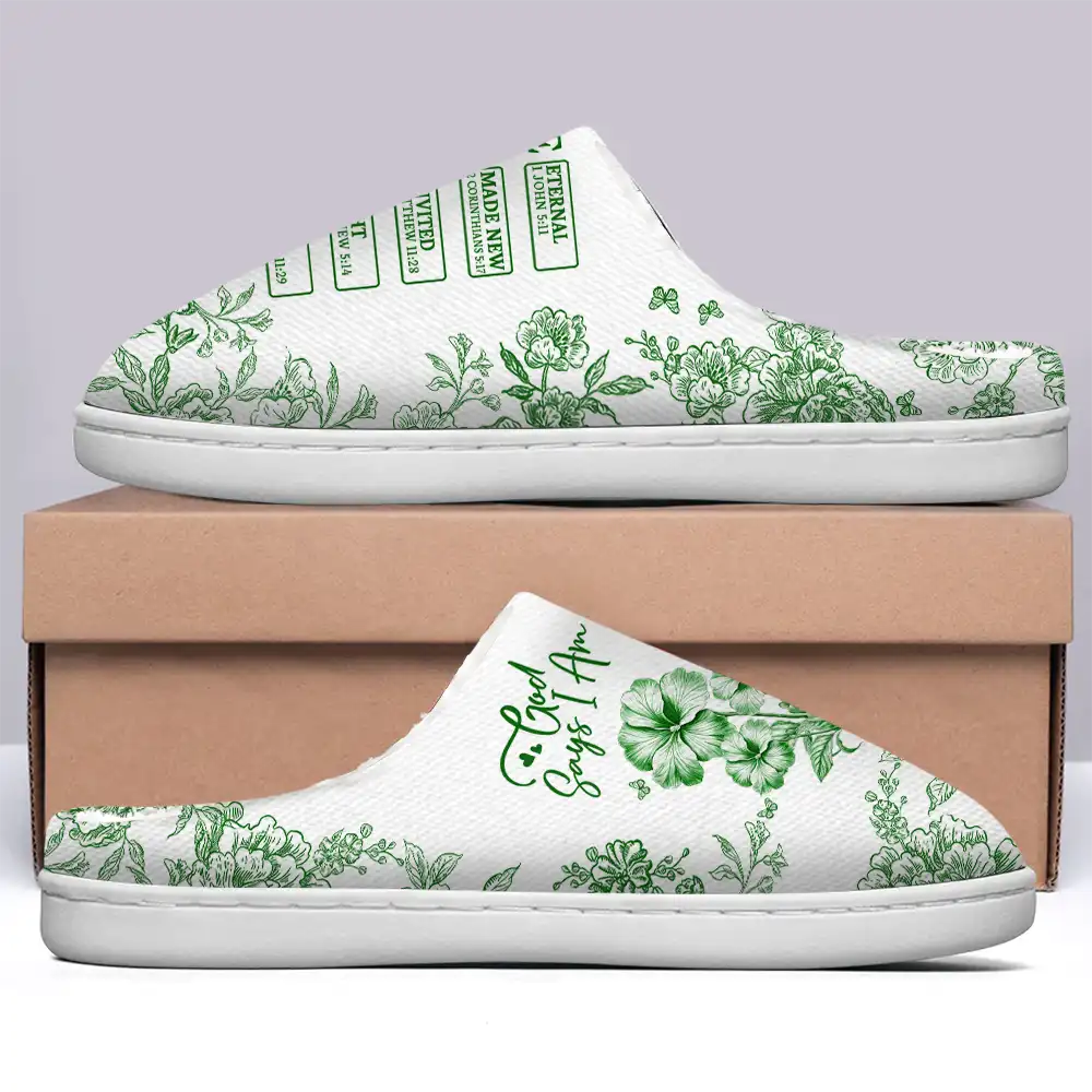God Says You Are Toile Style - Personalized Fluffy Slippers - Image 4
