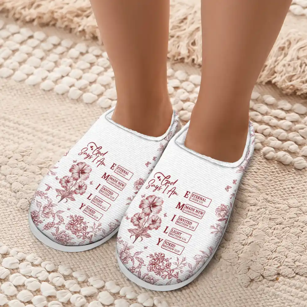 God Says You Are Toile Style - Personalized Fluffy Slippers - Image 5