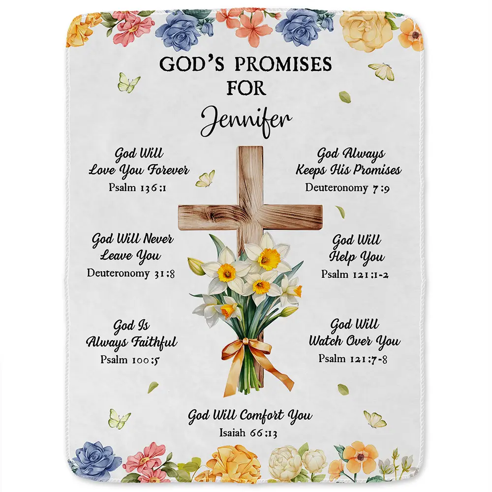 God's Promises Birth Flower Bouquet - Personalized Fleece Blanket, Sherpa Blanket - Image 2