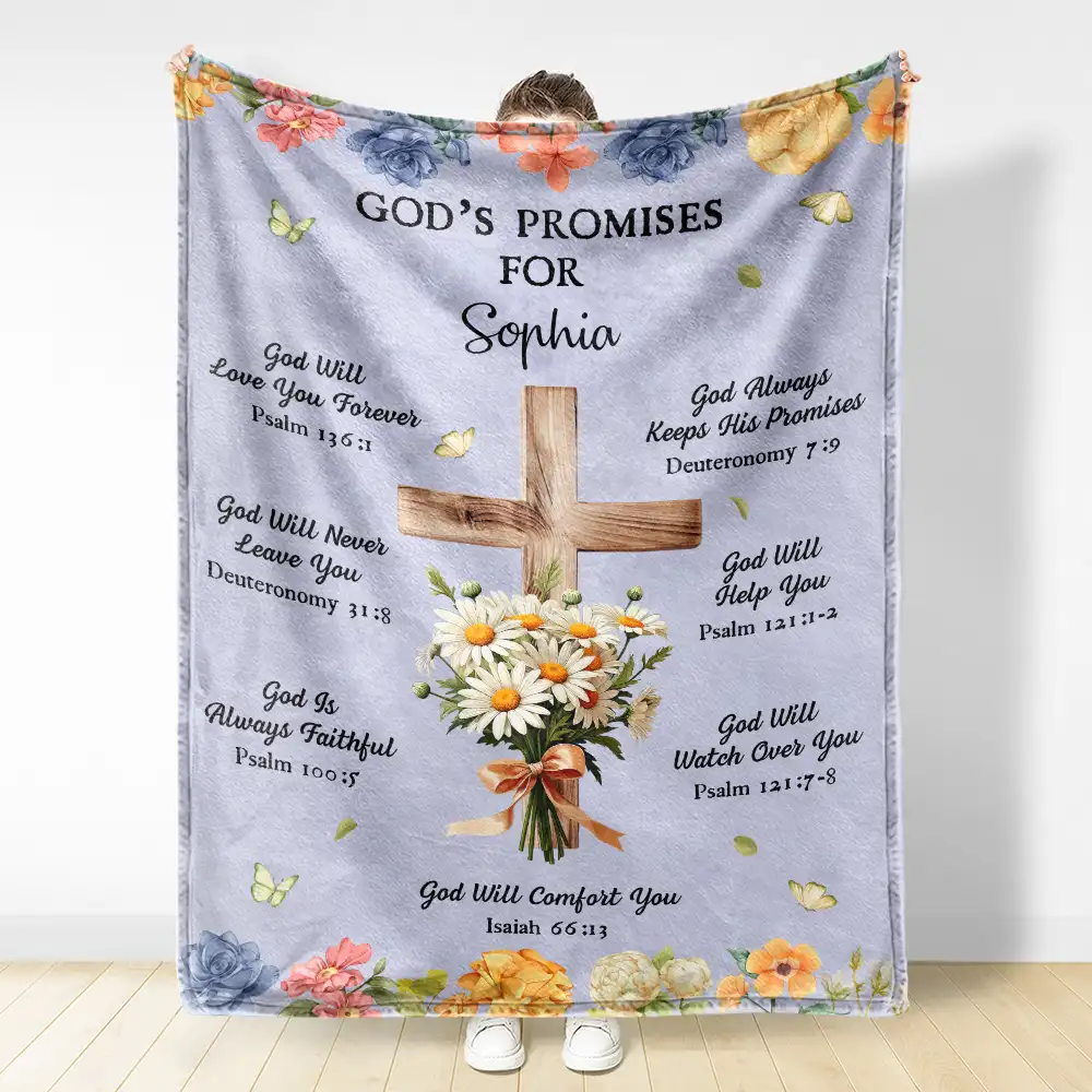 God's Promises Birth Flower Bouquet - Personalized Fleece Blanket, Sherpa Blanket - Image 3