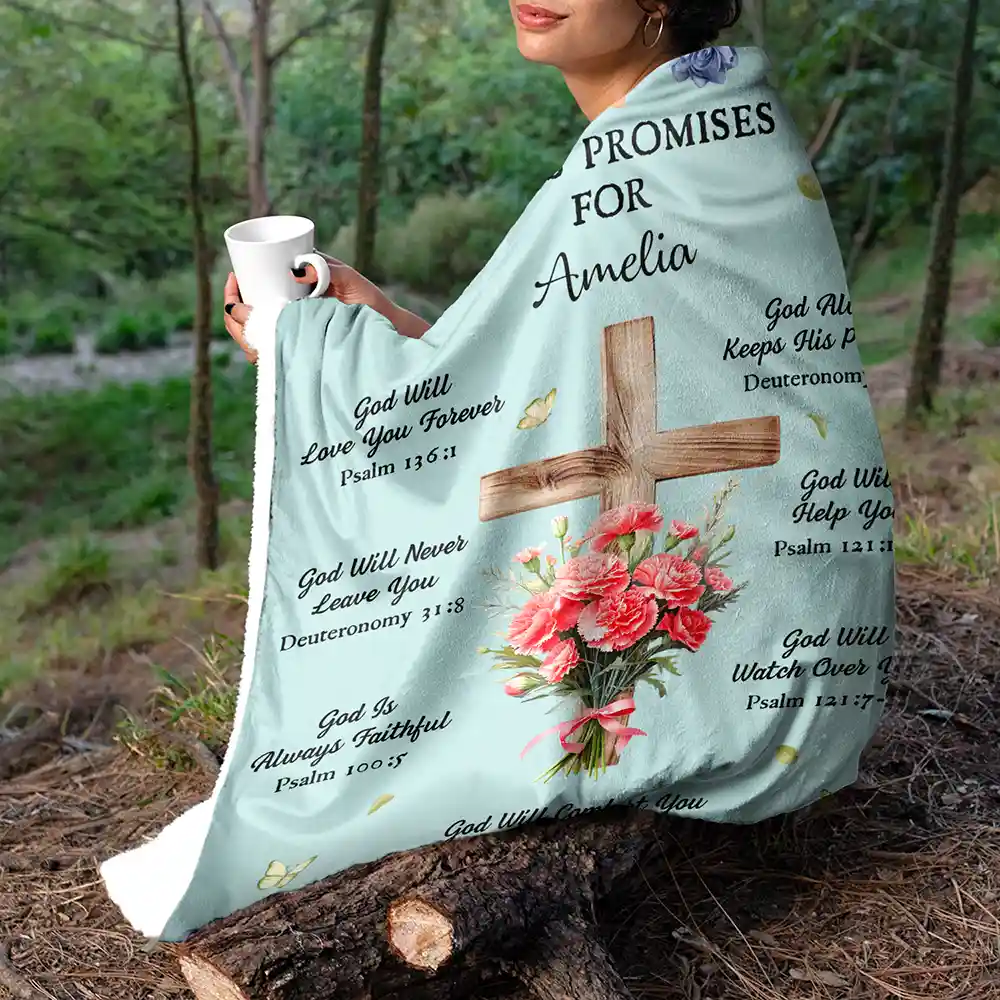 God's Promises Birth Flower Bouquet - Personalized Fleece Blanket, Sherpa Blanket - Image 5