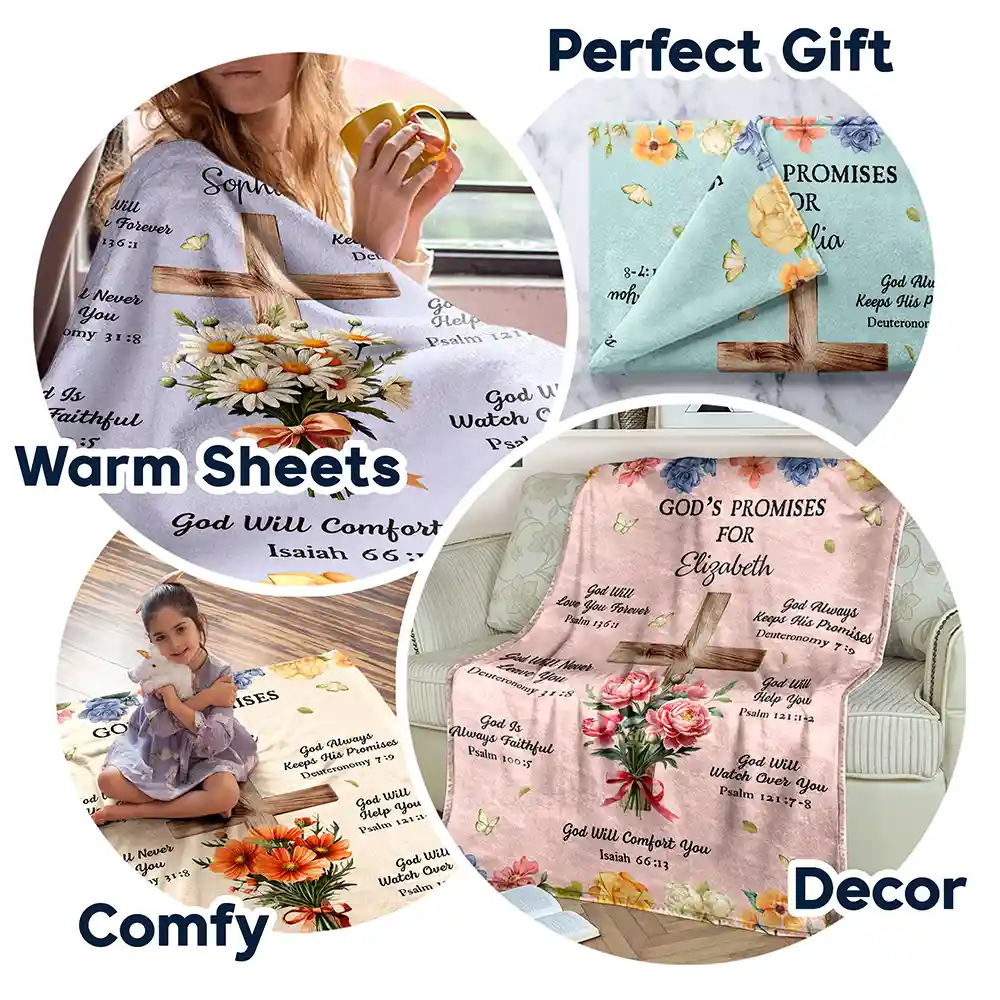 God's Promises Birth Flower Bouquet - Personalized Fleece Blanket, Sherpa Blanket - Image 7