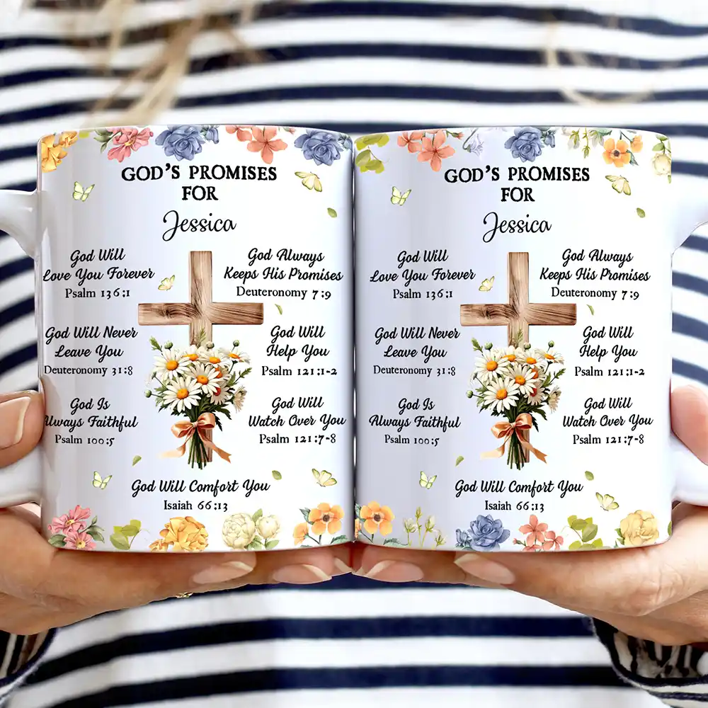 God's Promises Birth Flower Bouquet - Personalized White Edge-to-Edge Mug - Image 2