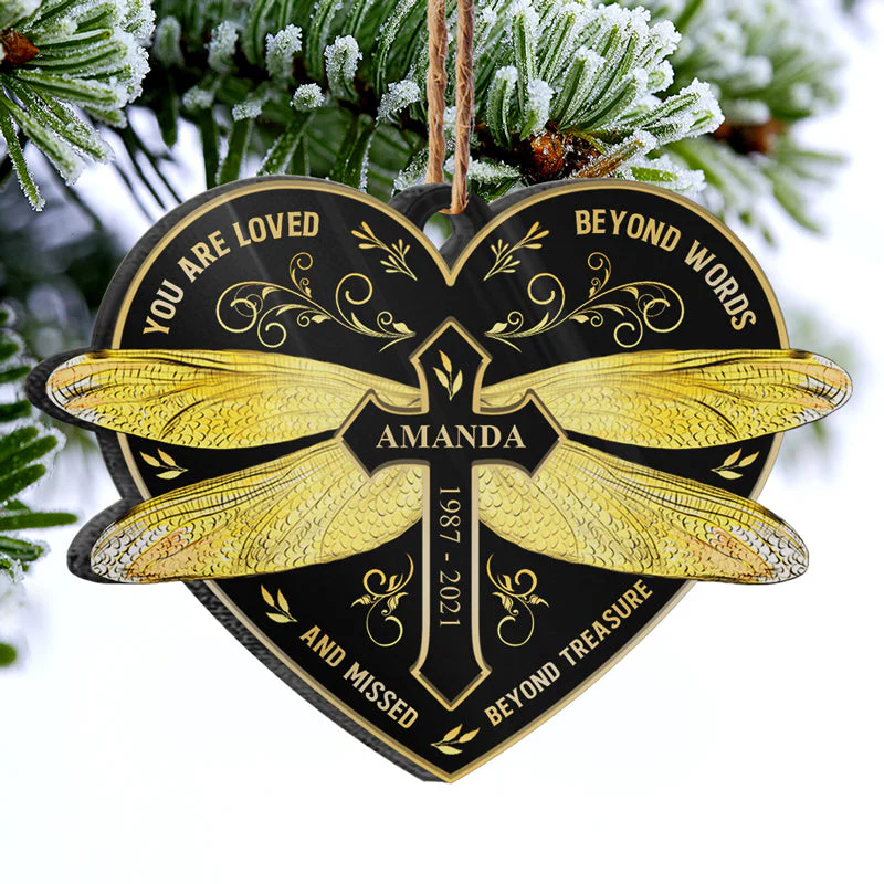 Gold Dragonfly Missed Beyond Treasure - Memorial Gift - Personalized Custom Heart Acrylic Ornament - Image 2