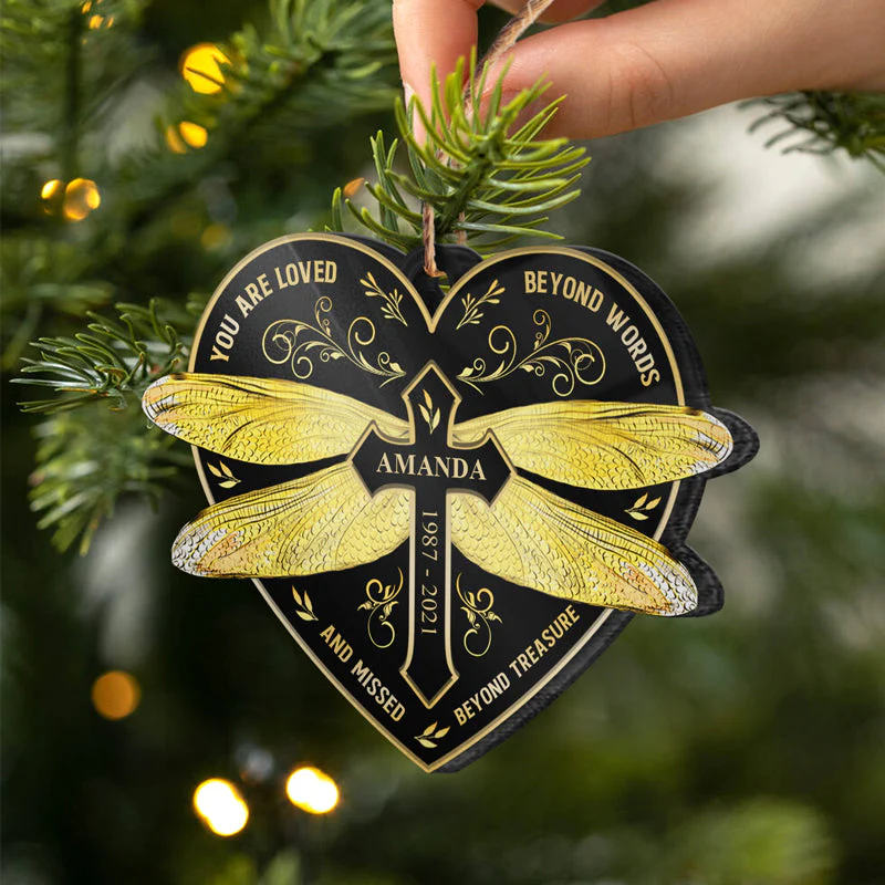 Gold Dragonfly Missed Beyond Treasure - Memorial Gift - Personalized Custom Heart Acrylic Ornament - Image 3