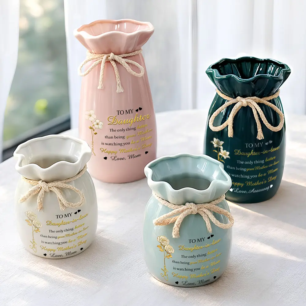 Gold Flower Infinity Watching You Be A Mom - Personalized Ribbon Tie Flower Vase - Image 2