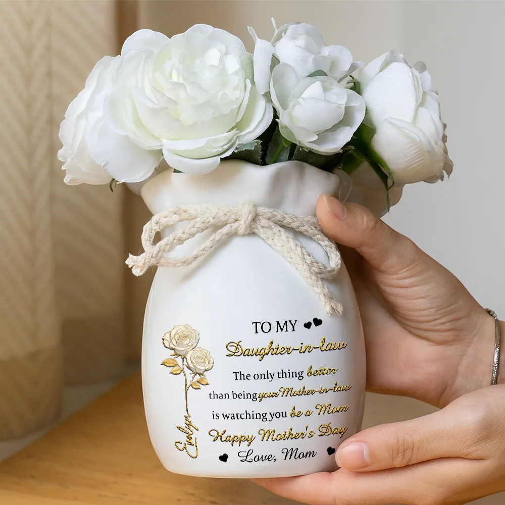 Gold Flower Infinity Watching You Be A Mom - Personalized Ribbon Tie Flower Vase - Image 4