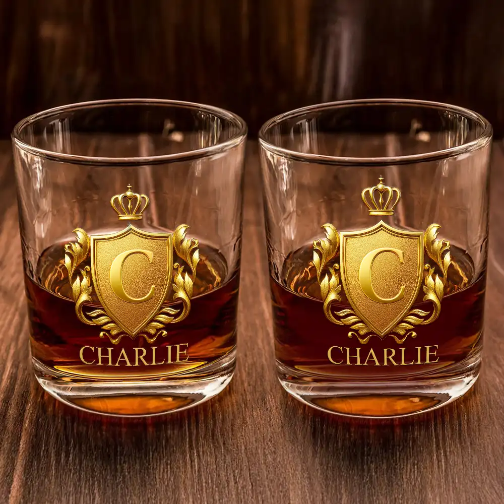 Golden Silver 3D Effect Letter With Name - Personalized Whiskey Glass - Image 2