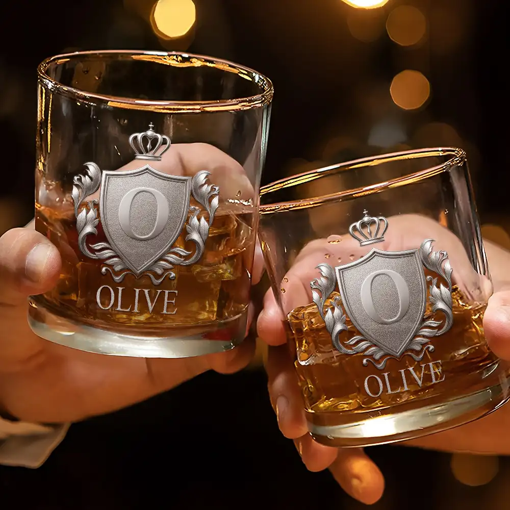 Golden Silver 3D Effect Letter With Name - Personalized Whiskey Glass - Image 3