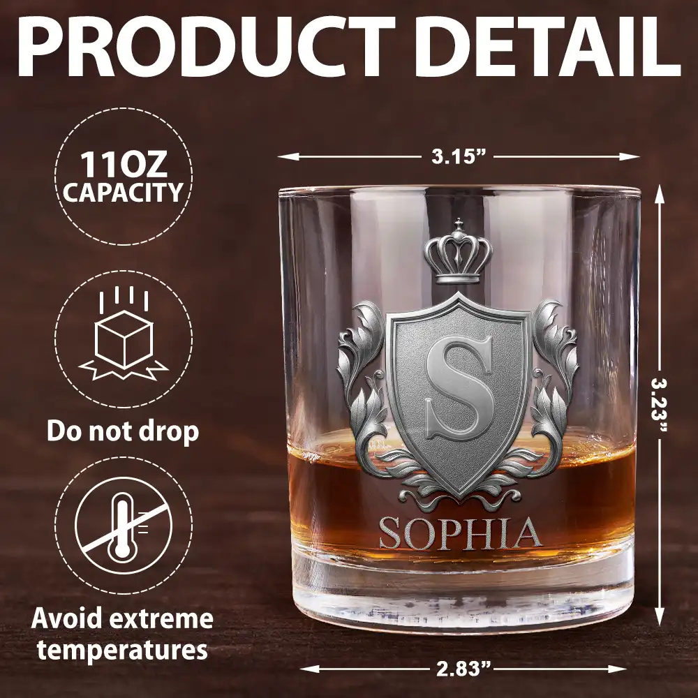 Golden Silver 3D Effect Letter With Name - Personalized Whiskey Glass - Image 5