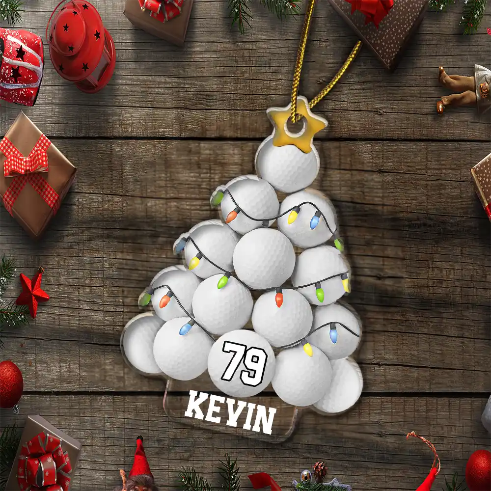 Golf Ball Christmas Tree - Personalized Custom Shaped Acrylic Ornament - Image 5