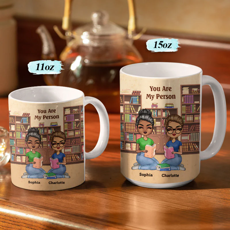 Good Books Like Good Friends Reading - BFF Bestie Gift - Personalized Custom White Edge-to-Edge Mug - Image 3