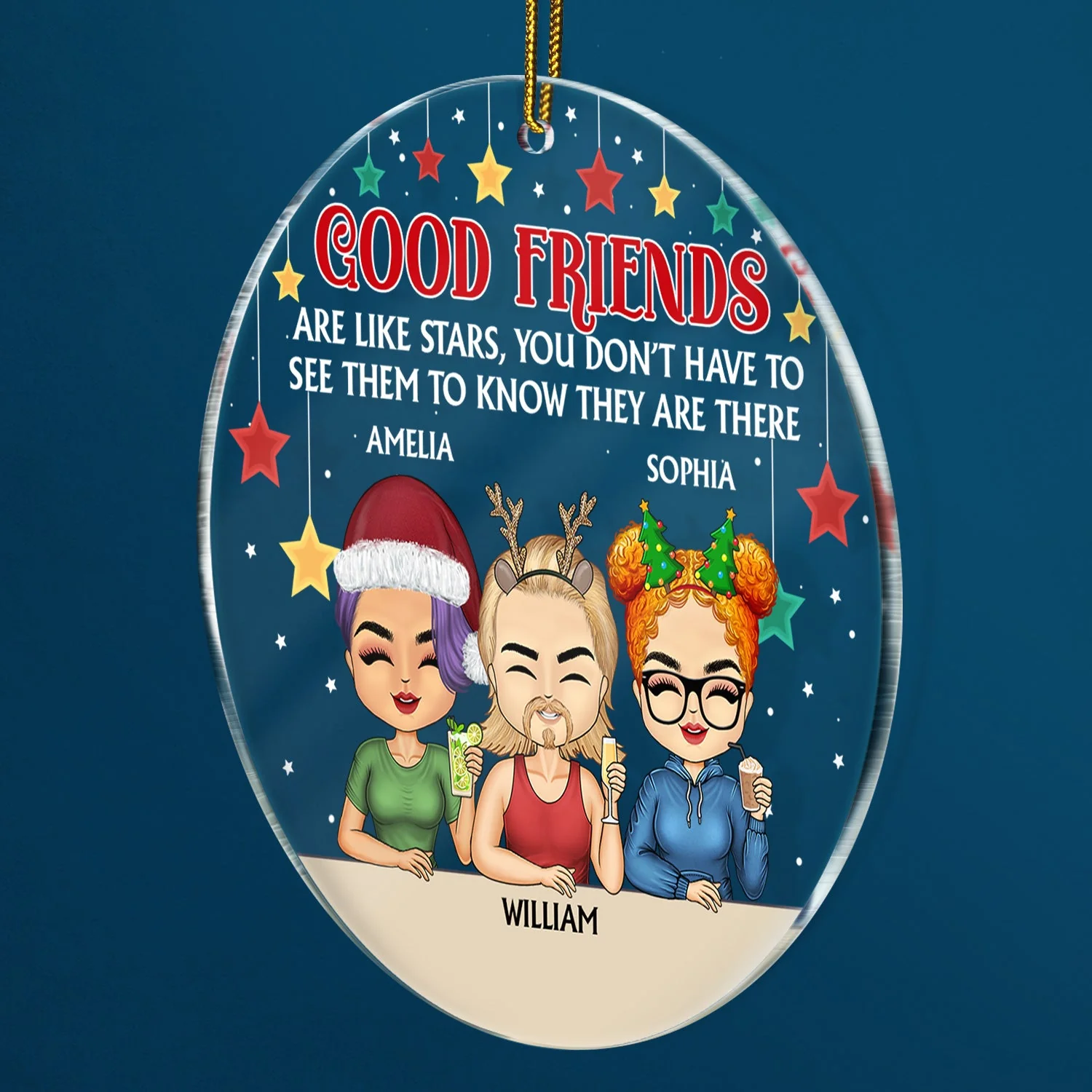 Good Friends Are Like Stars - Christmas Gifts For Besties, Best Friends - Personalized Circle Acrylic Ornament - Image 2