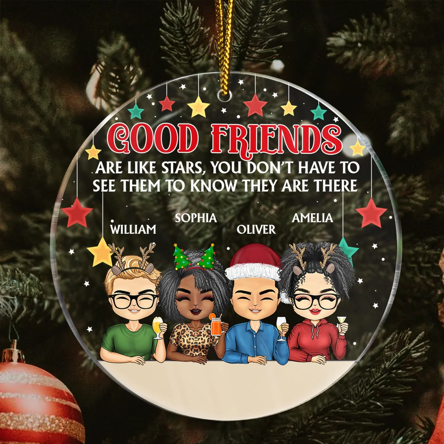 Good Friends Are Like Stars - Christmas Gifts For Besties, Best Friends - Personalized Circle Acrylic Ornament - Image 3