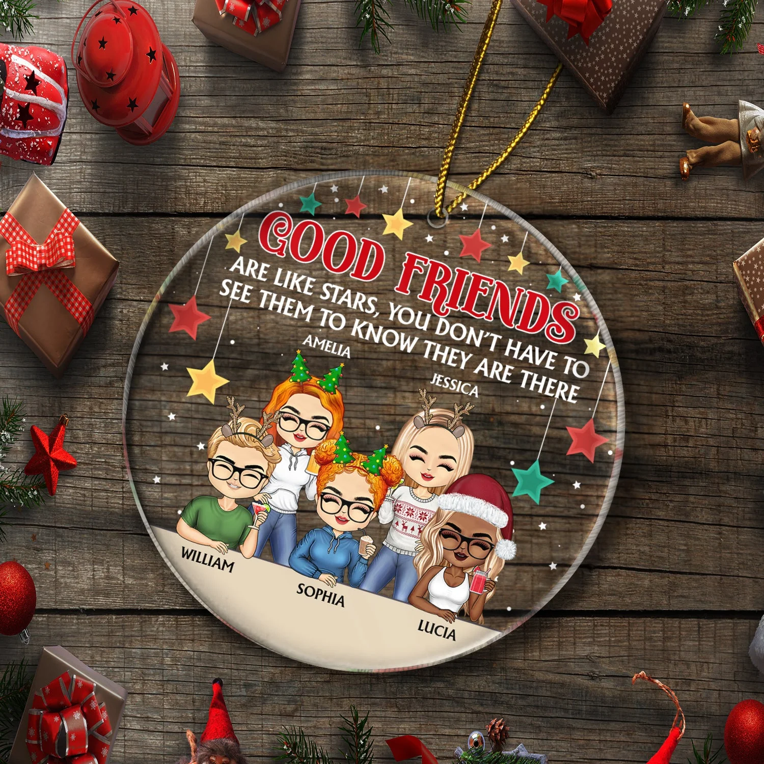 Good Friends Are Like Stars - Christmas Gifts For Besties, Best Friends - Personalized Circle Acrylic Ornament - Image 5