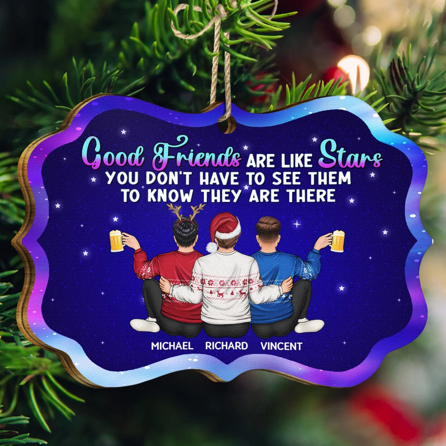 Good Friends Are Like Stars - Christmas Gifts For Besties, Best Friends - Personalized Medallion Wooden Ornament - Image 3