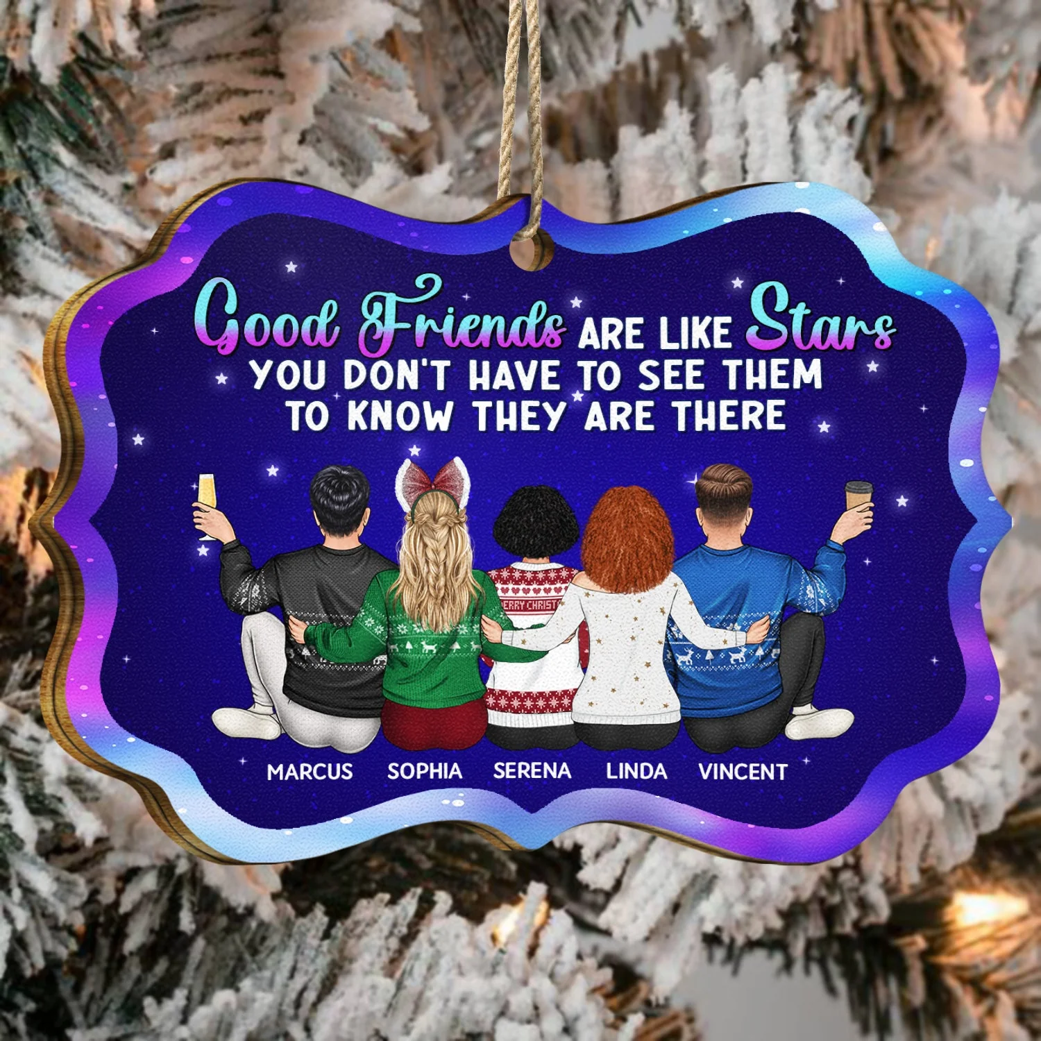 Good Friends Are Like Stars - Christmas Gifts For Besties, Best Friends - Personalized Medallion Wooden Ornament - Image 4