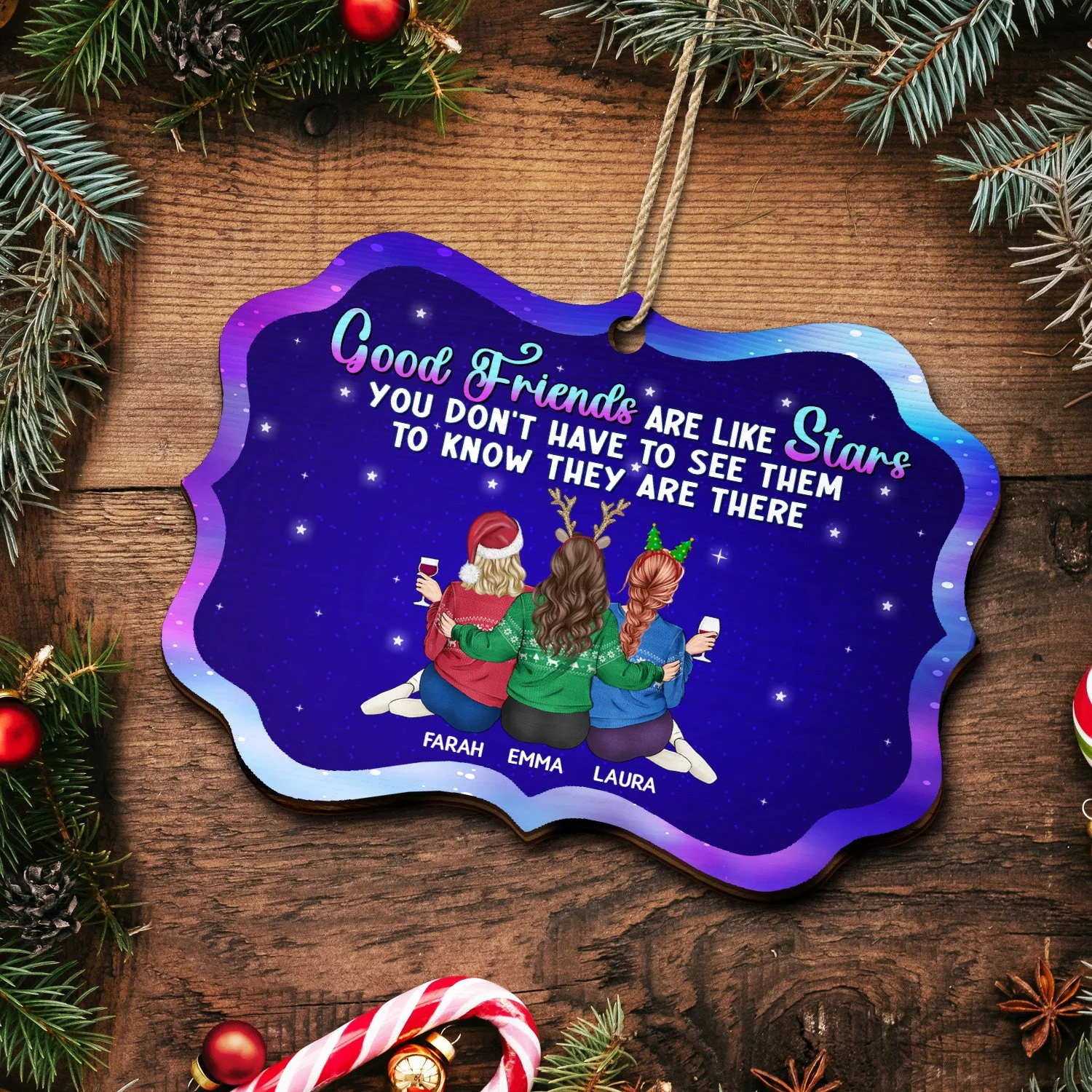 Good Friends Are Like Stars - Christmas Gifts For Besties, Best Friends - Personalized Medallion Wooden Ornament - Image 5