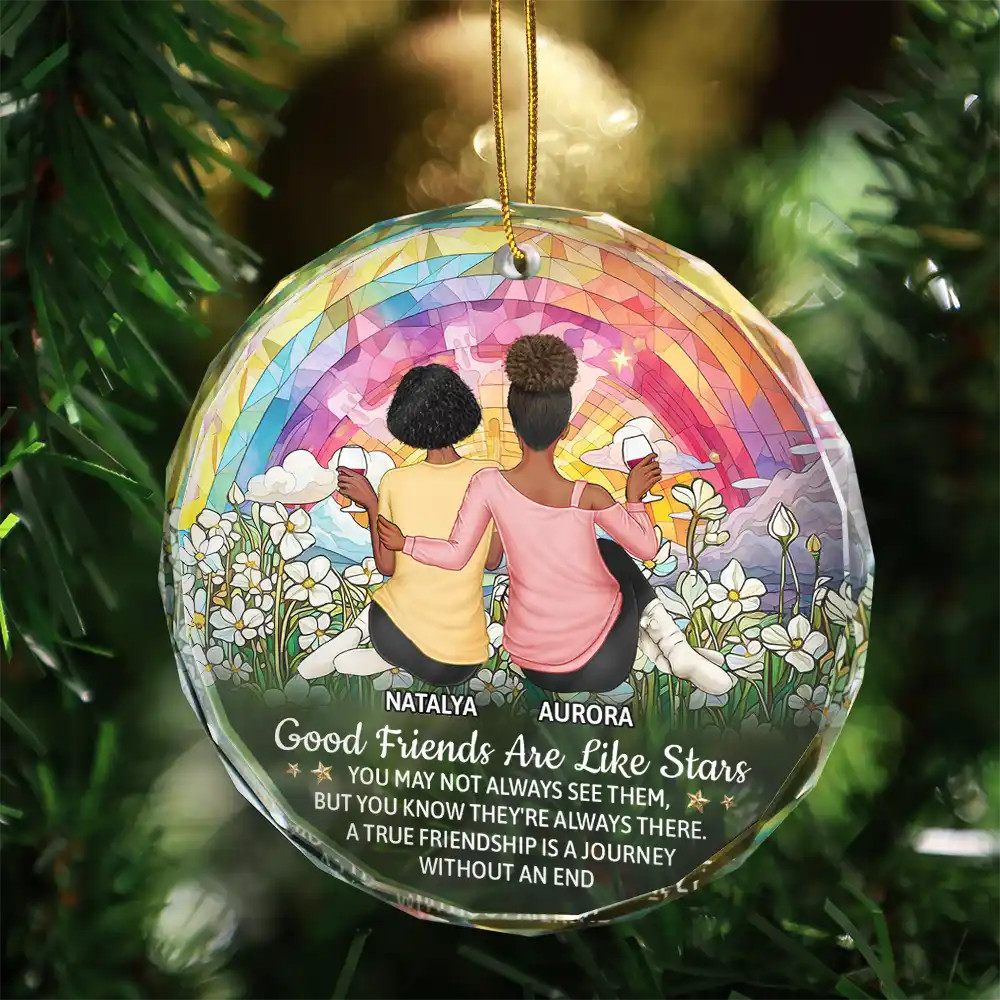 Good Friends Are Like Stars - Personalized Circle Glass Ornament - Image 3