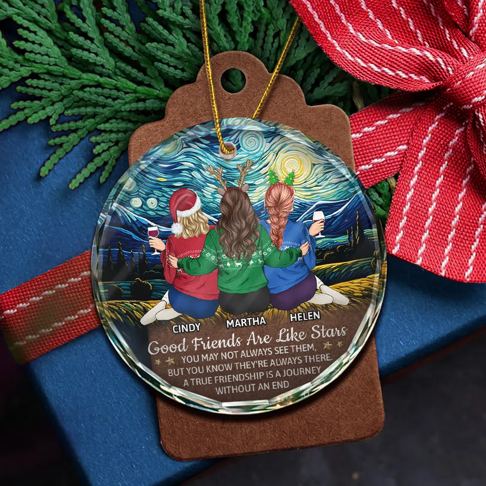 Good Friends Are Like Stars - Personalized Circle Glass Ornament - Image 5