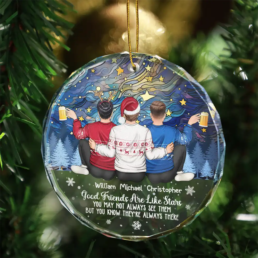 Good Friends Are Like Stars - Personalized Circle Glass Ornament - Image 3
