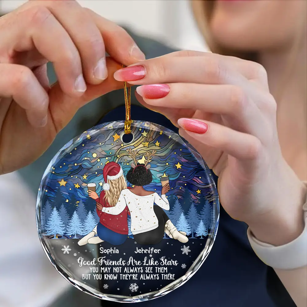 Good Friends Are Like Stars - Personalized Circle Glass Ornament - Image 4