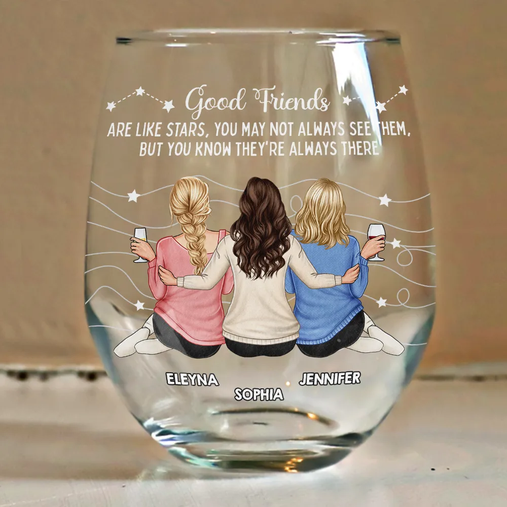 Good Friends Are Like Stars - Personalized Stemless Wine Glass - Image 5