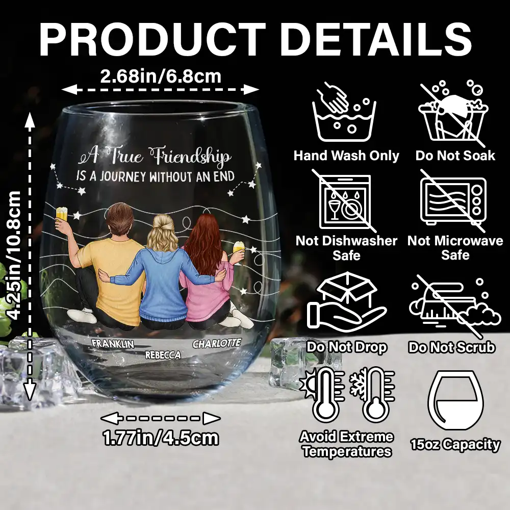 Good Friends Are Like Stars - Personalized Stemless Wine Glass - Image 6