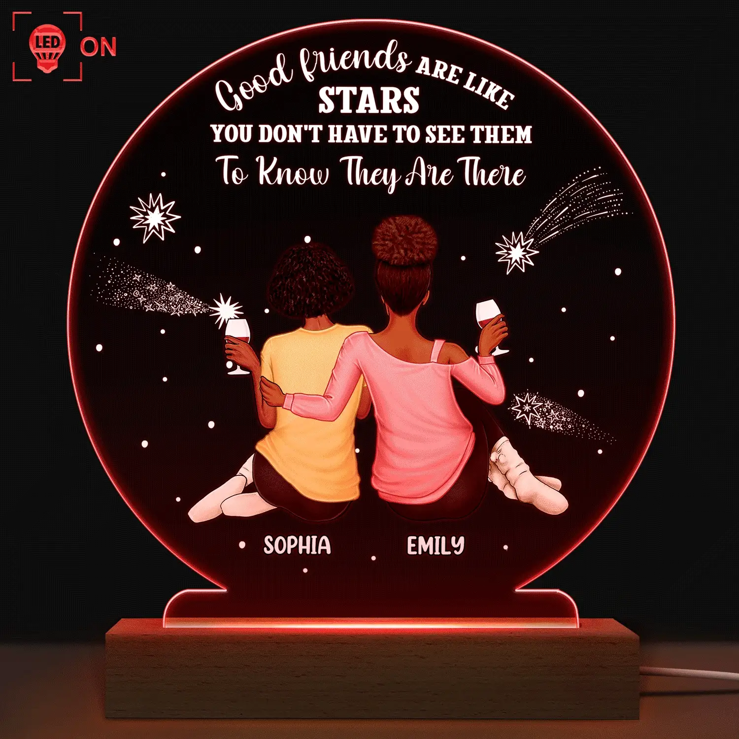 Good Friends Like Stars - Gift For Besties, BFF Best Friends, Sisters - Personalized 3D Led Light Wooden Base - Image 2
