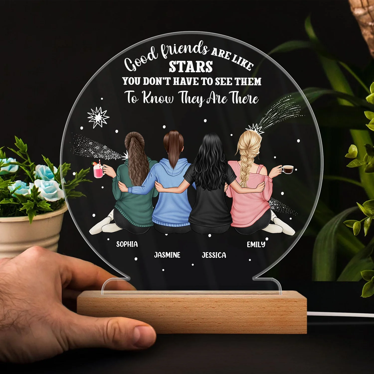 Good Friends Like Stars - Gift For Besties, BFF Best Friends, Sisters - Personalized 3D Led Light Wooden Base - Image 4