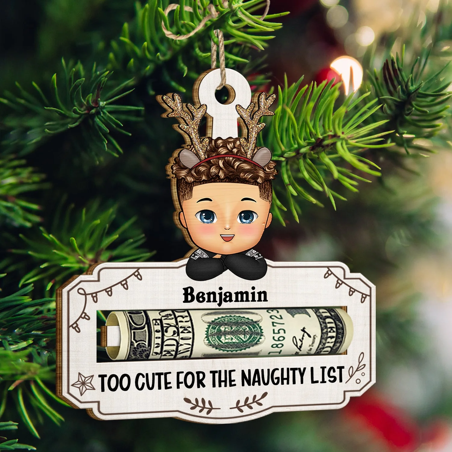 Good Mix Of Both - Christmas Gift For Kids - Personalized Wooden Cutout Ornament, Money Holder Ornament - Image 3