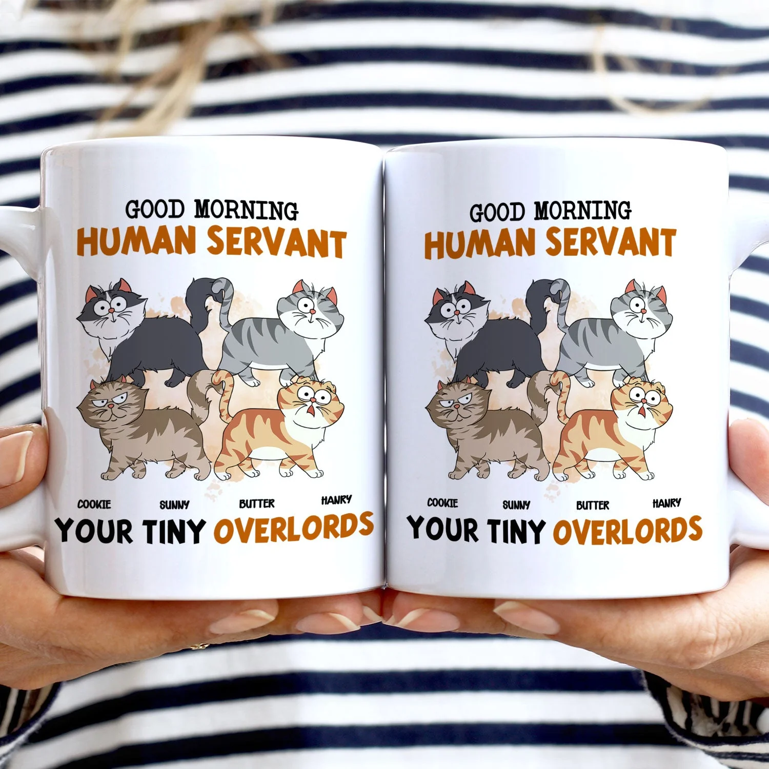 Good Morning Funny Cartoon Cats Walking - Gift For Cat Lovers - Personalized White Edge-to-Edge Mug - Image 2