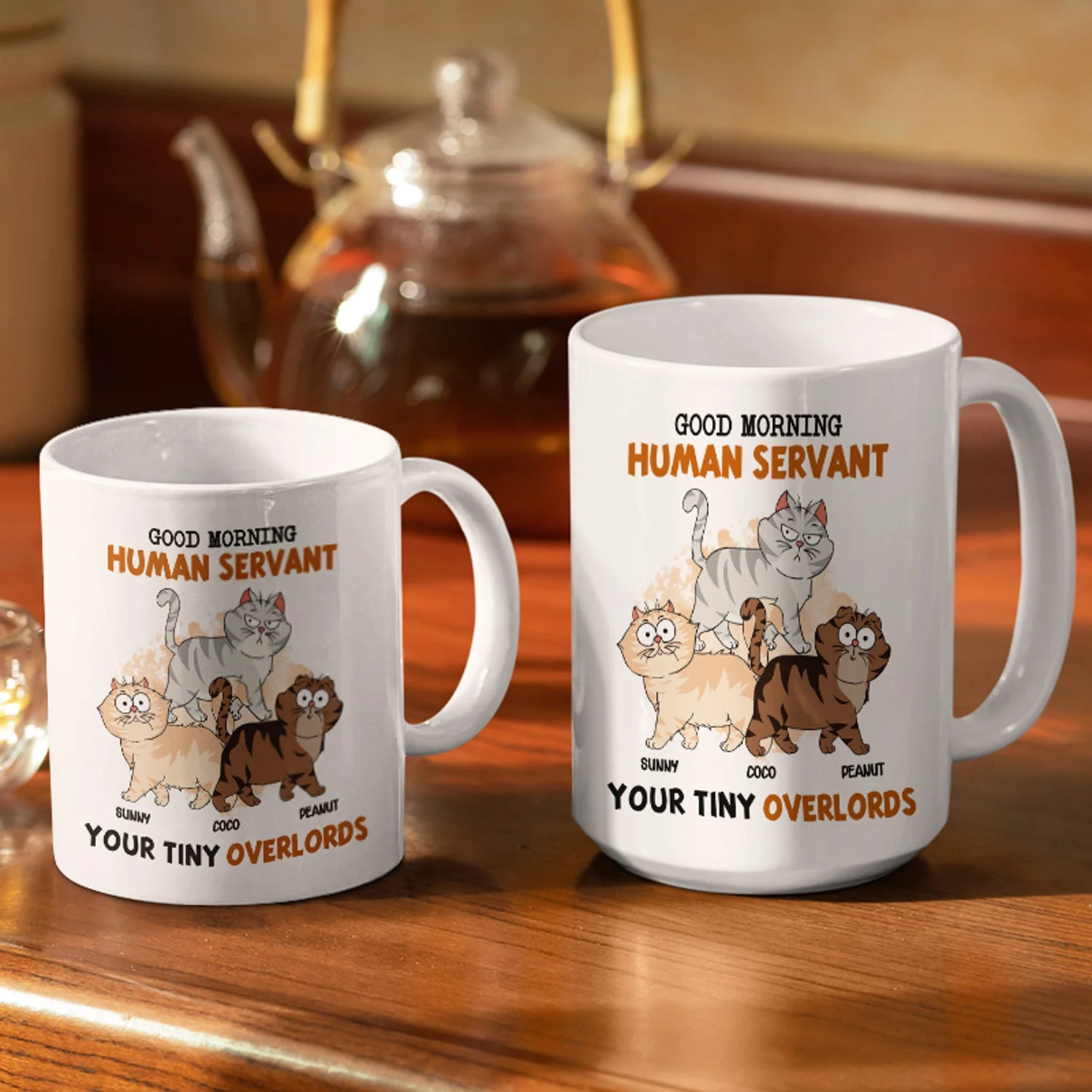 Good Morning Funny Cartoon Cats Walking - Gift For Cat Lovers - Personalized White Edge-to-Edge Mug - Image 3
