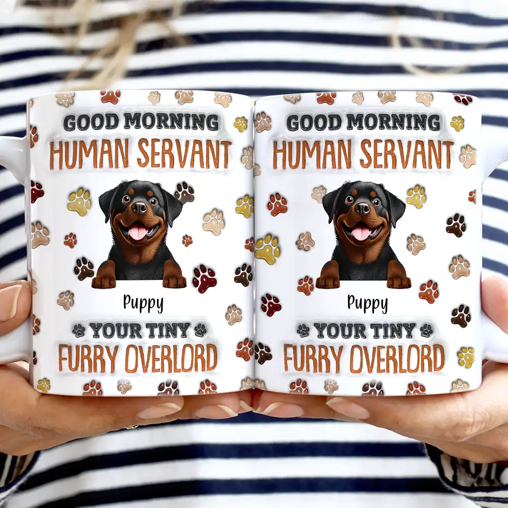 Good Morning Human Servant Funny Cat - 3D Inflated Effect Printed Mug, Personalized White Edge-to-Edge Mug - Image 2